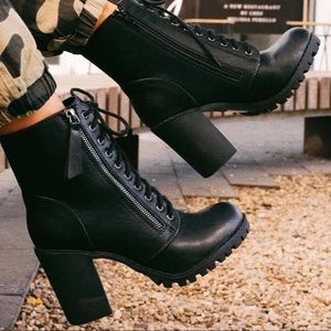 Soda Lug Sole Lace-up Heel Combat Ankle Booties